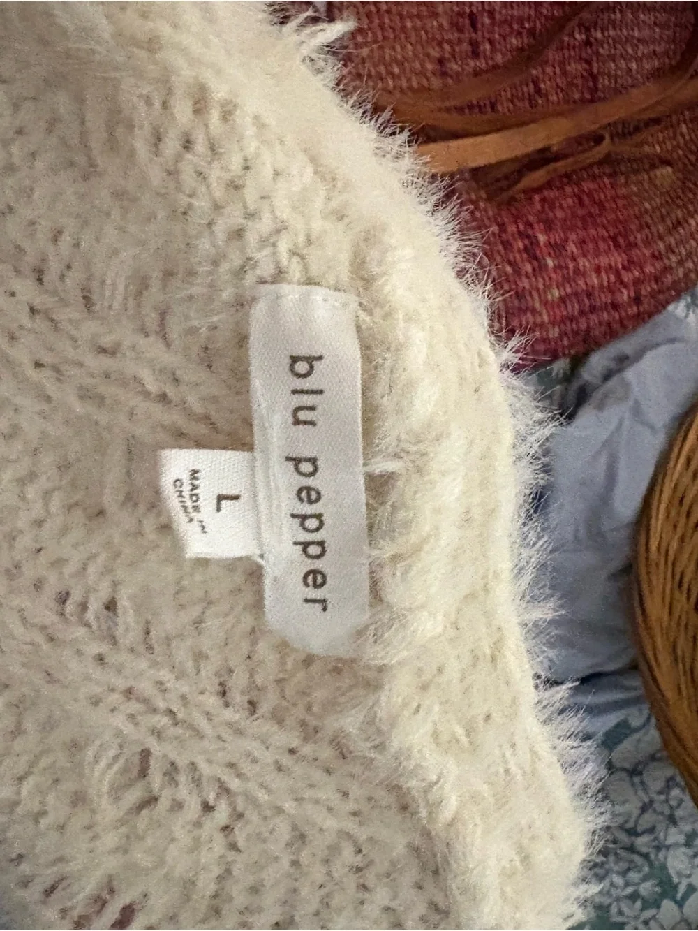 Blu pepper cozy  Cream Tie-Front Cable Knit Women's Sweater size L
